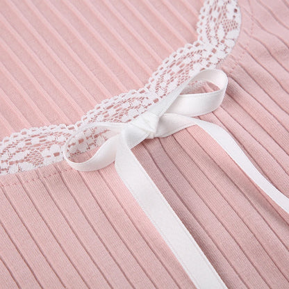 Patchwork Lace Square Collar Long Sleeve Tee