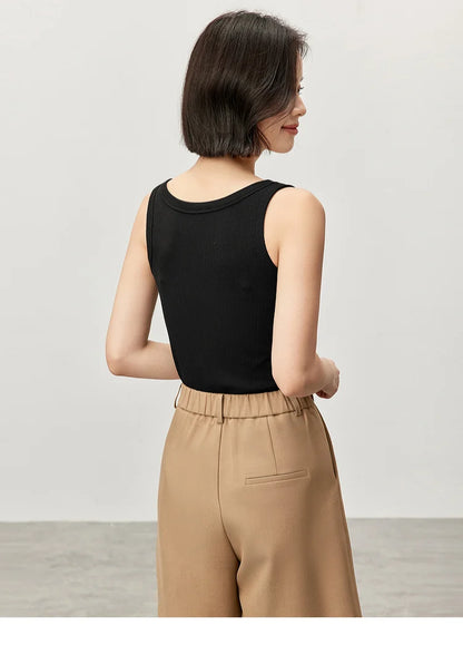 Slim Fit U Collar Knit Tank Top & Casual Tee