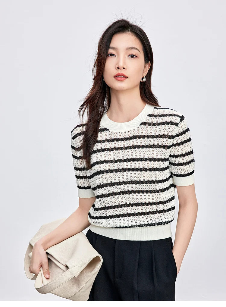 Striped Loose Fit Contrast Color Knit Top