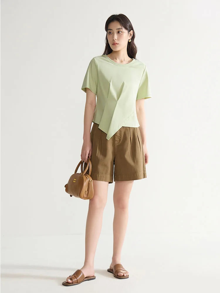 V-Neck Cotton Short Sleeve Tee & Pleated T-Shirt