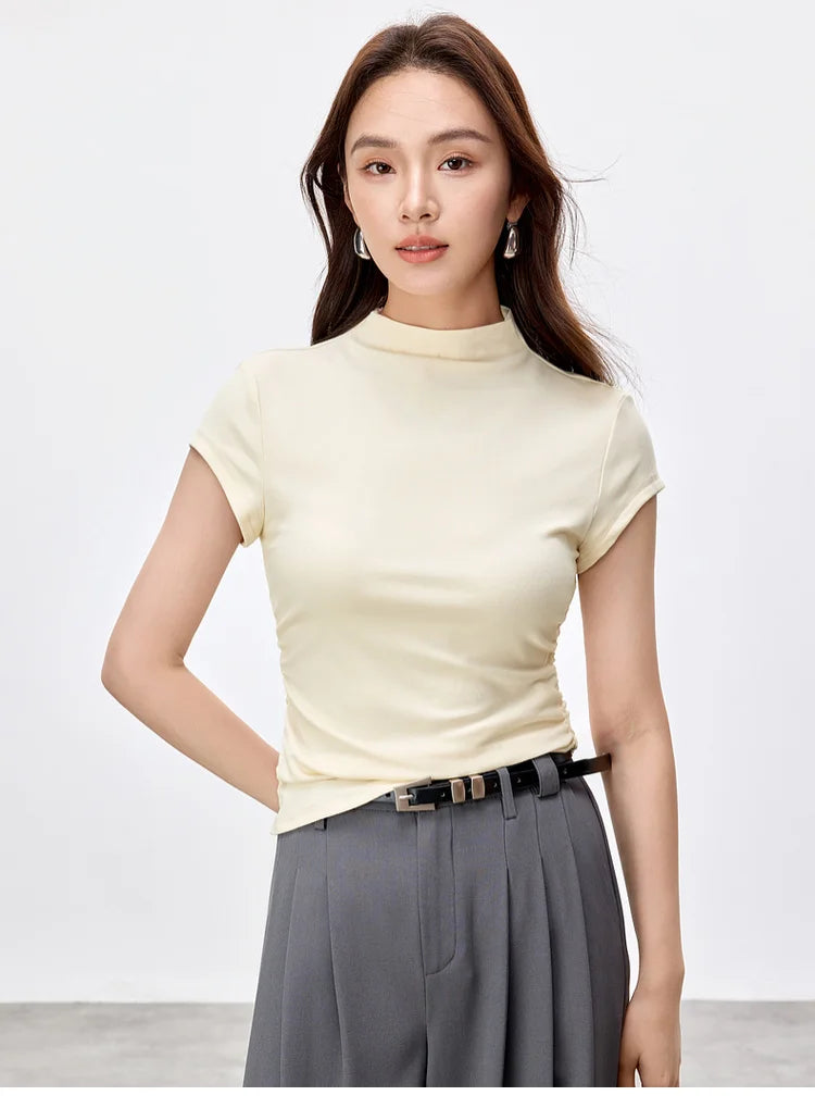 Slim Fit Half High Neck Tee & Shirring Detail