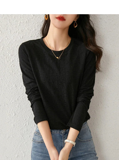 Round Neck Long Sleeve Knitted T-shirt & Pullover Top