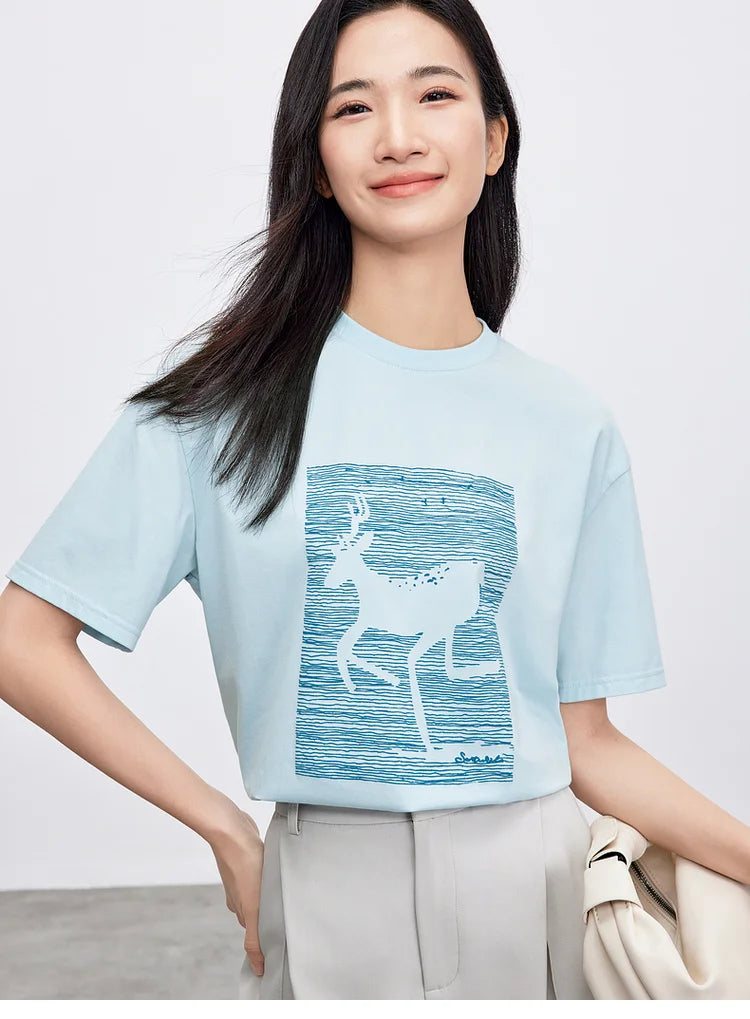 Cozy Round Neck Short Sleeve Loose Fit T-shirt