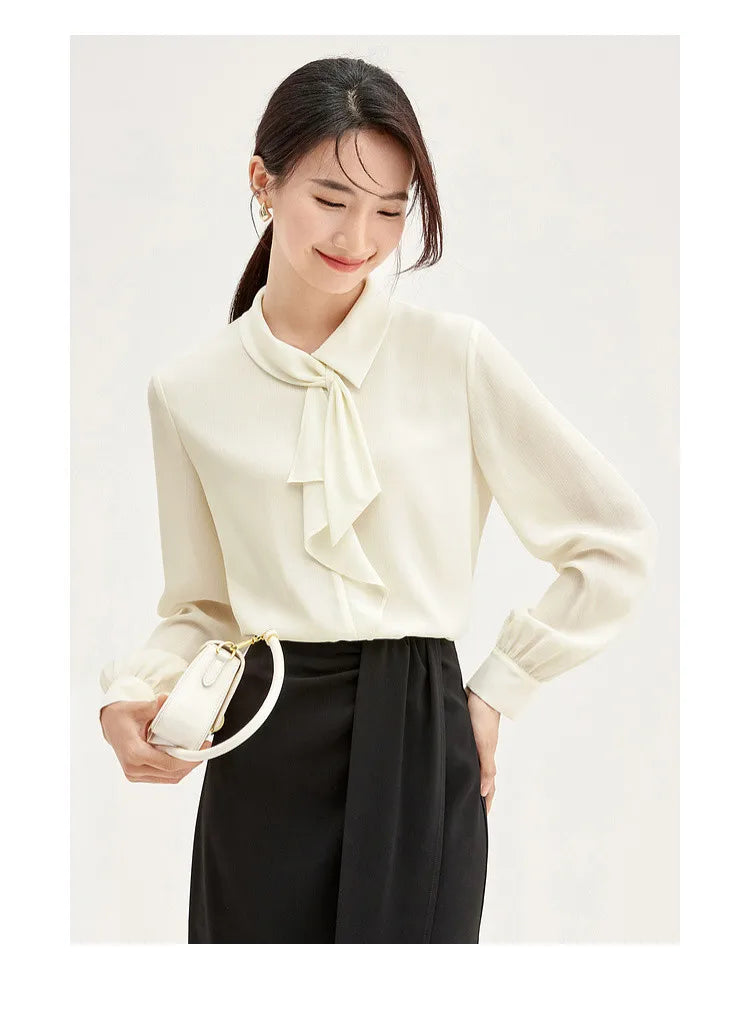 Elegant Bow Neck Chiffon Blouse & Long Sleeve Top