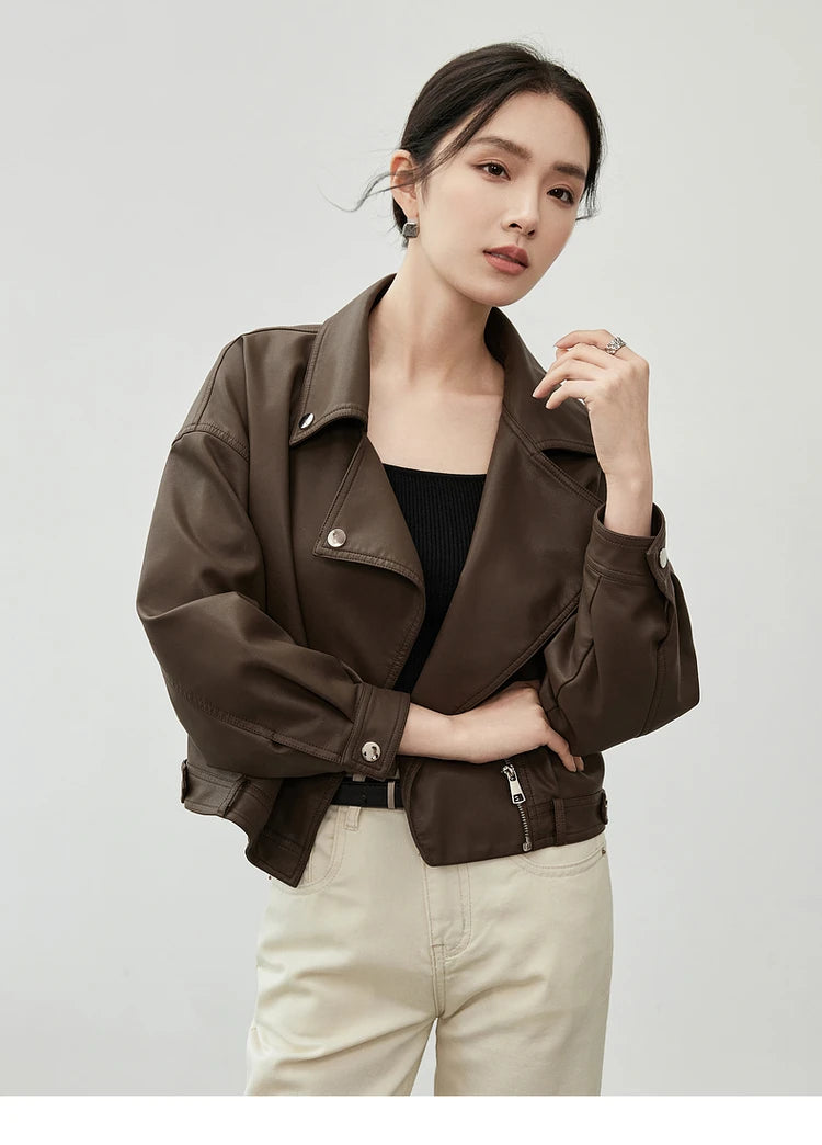 Solid Pu Faux Leather Short Jacket & Outerwear