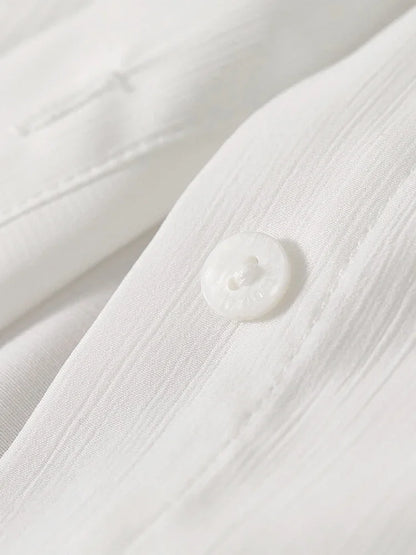 Elegant White Chiffon Pleated Button Down Top