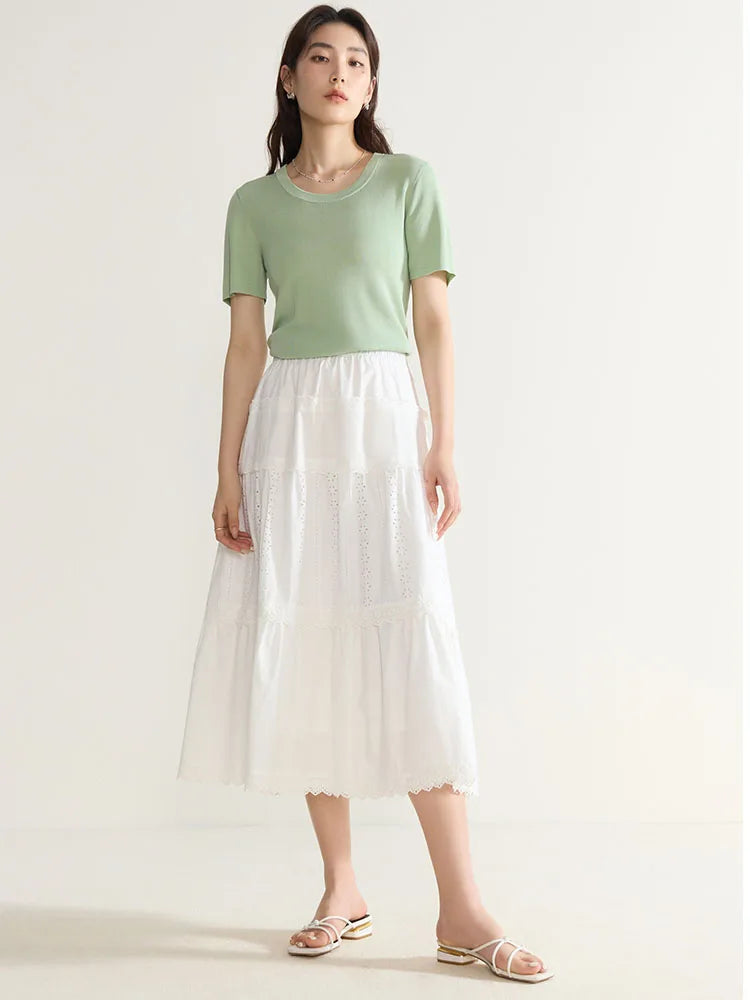 Casual Round Neck Knit T-shirt & Solid Tees