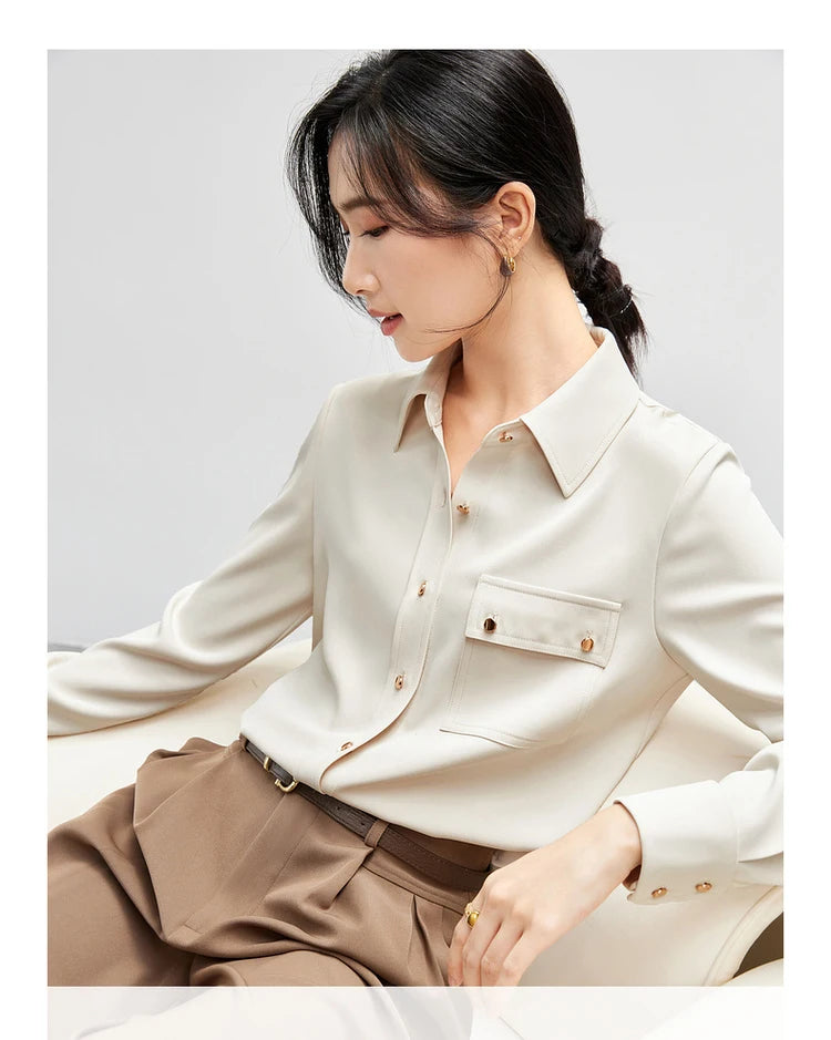 Solid Long Sleeve Turn Down Collar Shirt & Pocket