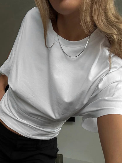 Elegant Casual Solid Folded O-Neck Short Sleeve Tee