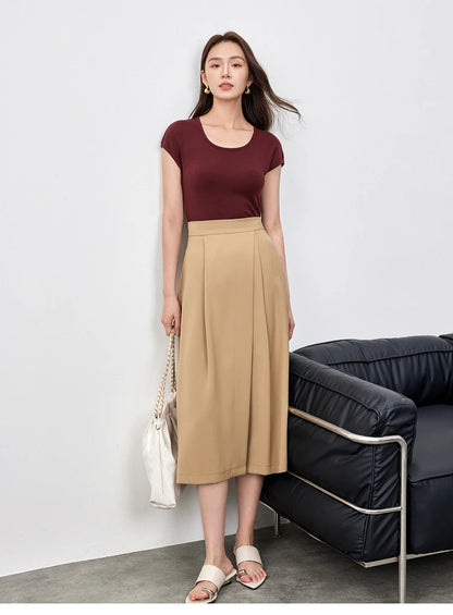 Slim Fit U Collar Short Sleeve Knit Top