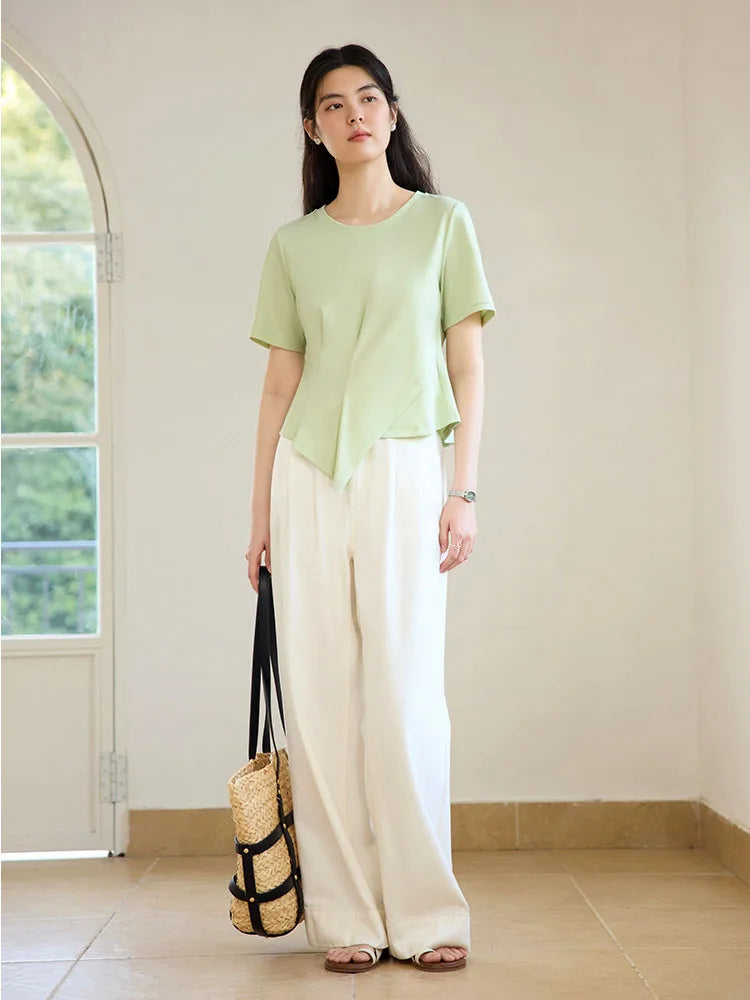 V-Neck Cotton Short Sleeve Tee & Pleated T-Shirt