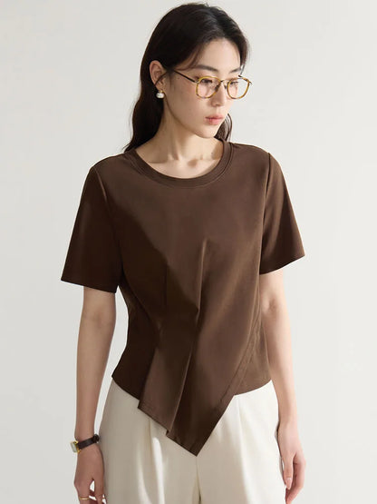 V-Neck Cotton Short Sleeve Tee & Pleated T-Shirt