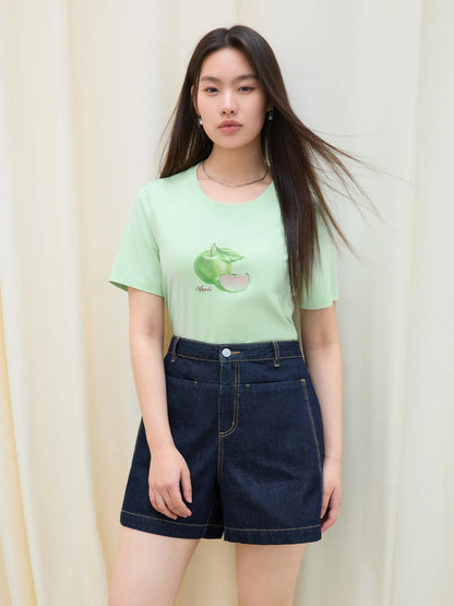 Fruit Print Crystal T-Shirt & Breathable Cotton Blend