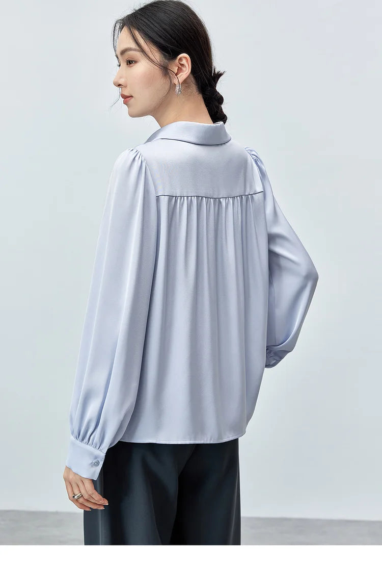 Elegant Loose Lapel Satin Long Sleeve Blouse