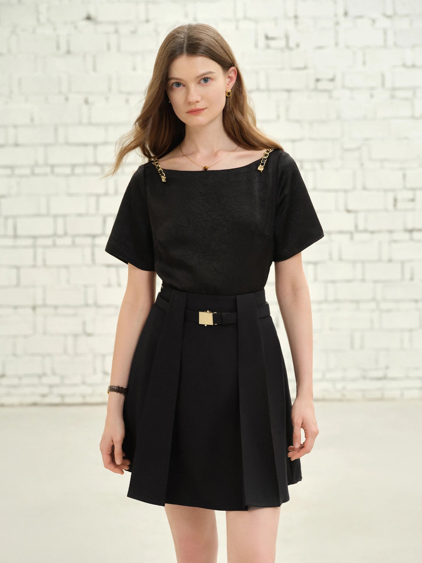 Textured Black Blouse & Slimming Silhouette Top