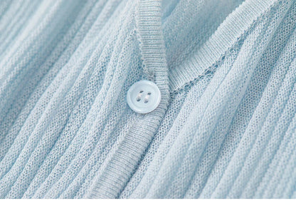 V-neck Cropped Knitted Cardigan & Long Sleeve Top