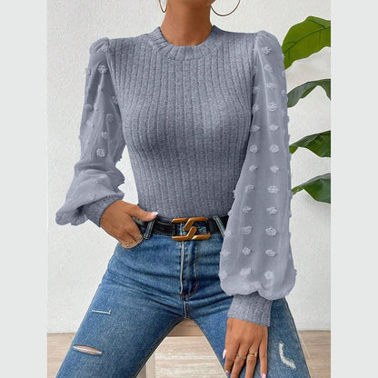 Puff Sleeve Crew Neck Skinny Fit T-Shirt