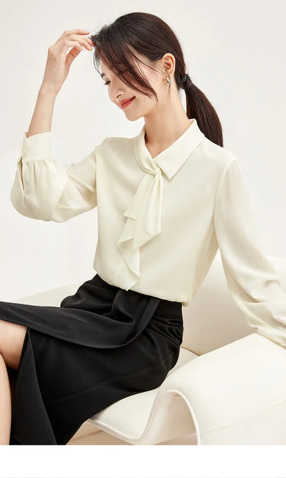 Elegant Bow Neck Chiffon Blouse & Long Sleeve Top