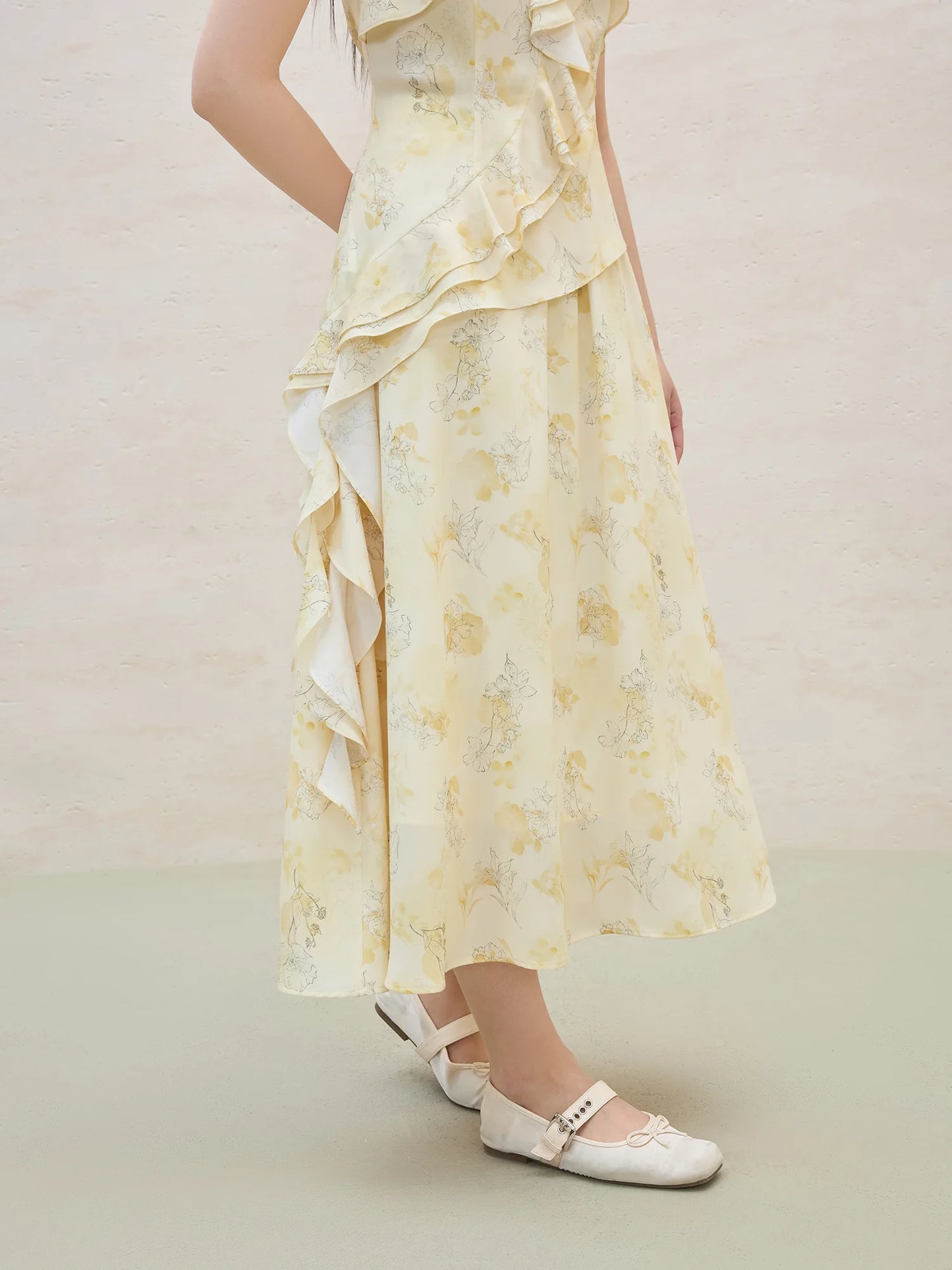 Floral Ruffled Top & Skirt Two-piece Set