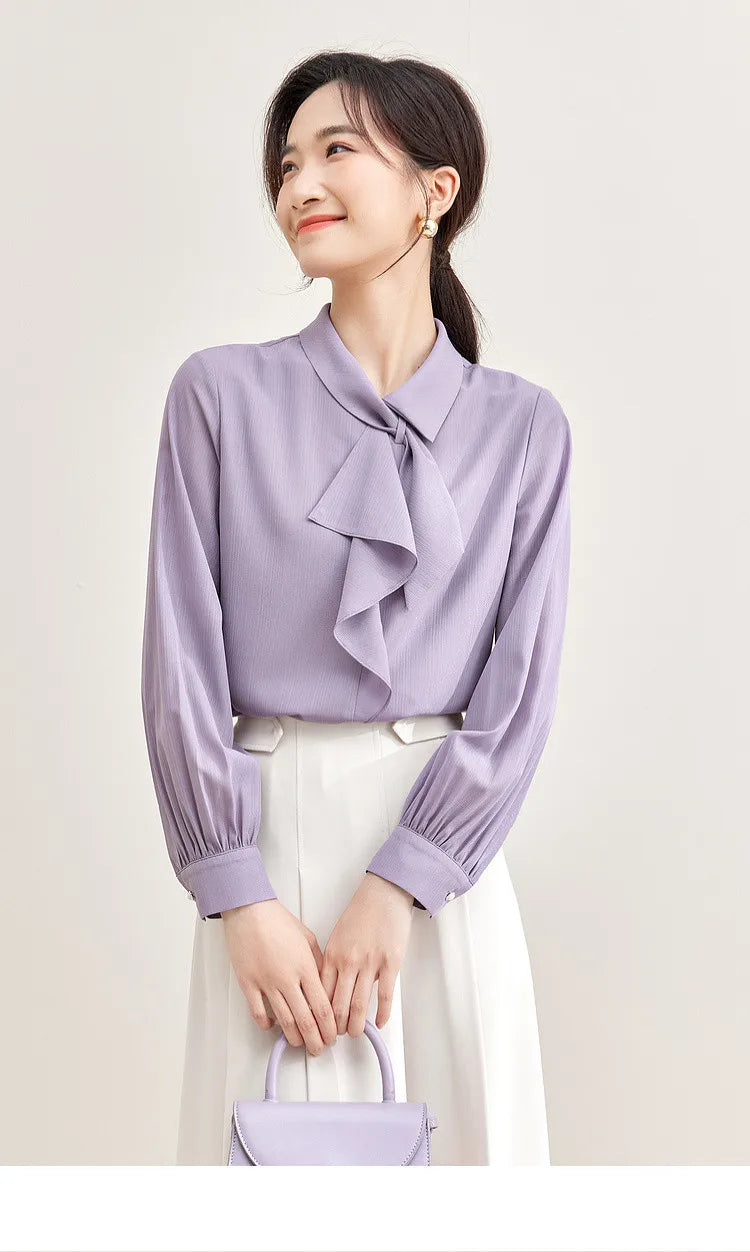 Elegant Bow Neck Chiffon Blouse & Long Sleeve Top