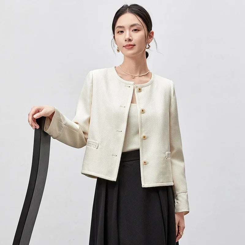 Elegant Round Neck Short Coat