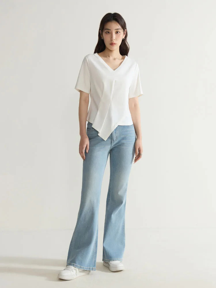 V-Neck Cotton Short Sleeve Tee & Pleated T-Shirt