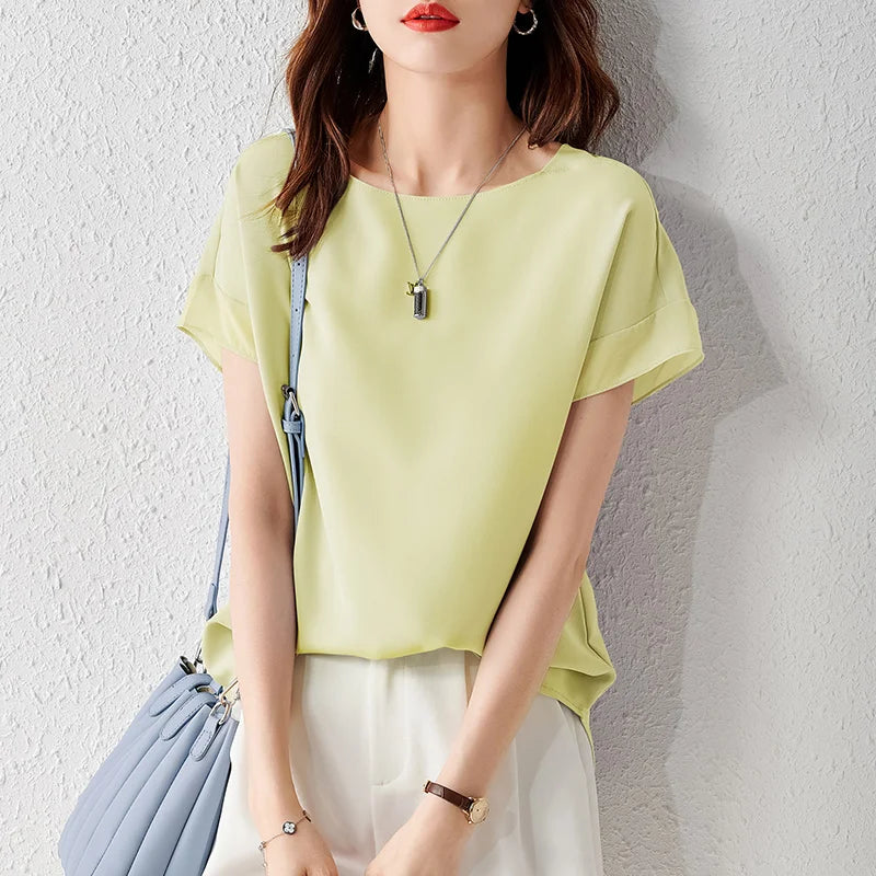 Elegant Chiffon Patchwork Short Sleeve Top