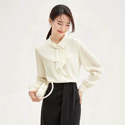 Elegant Bow Neck Chiffon Blouse & Long Sleeve Top