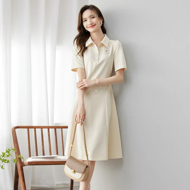 Polo Collar Casual Letter T-Shirt Dress