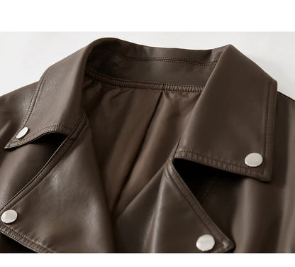Solid Pu Faux Leather Short Jacket & Outerwear