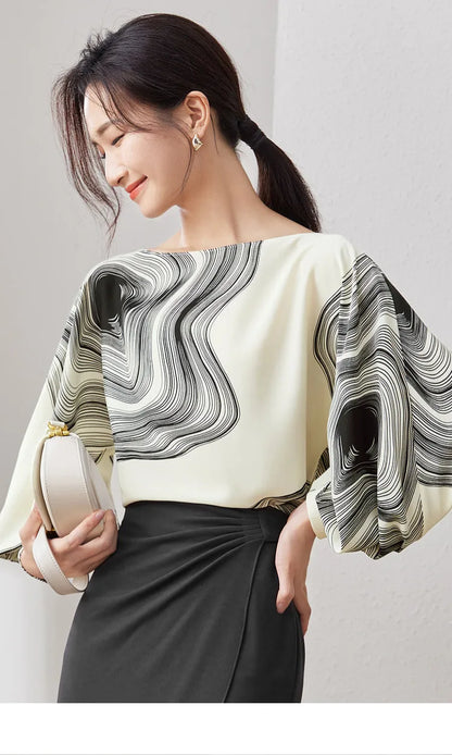 Chic Loose Long Sleeve Chiffon Blouse & Top