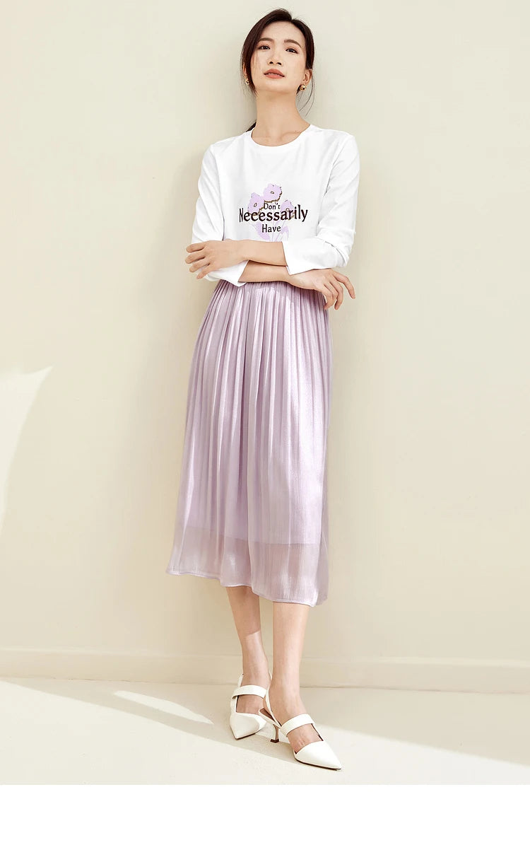 Elegant A-line Midi Skirt & Print Knit T-shirt Set