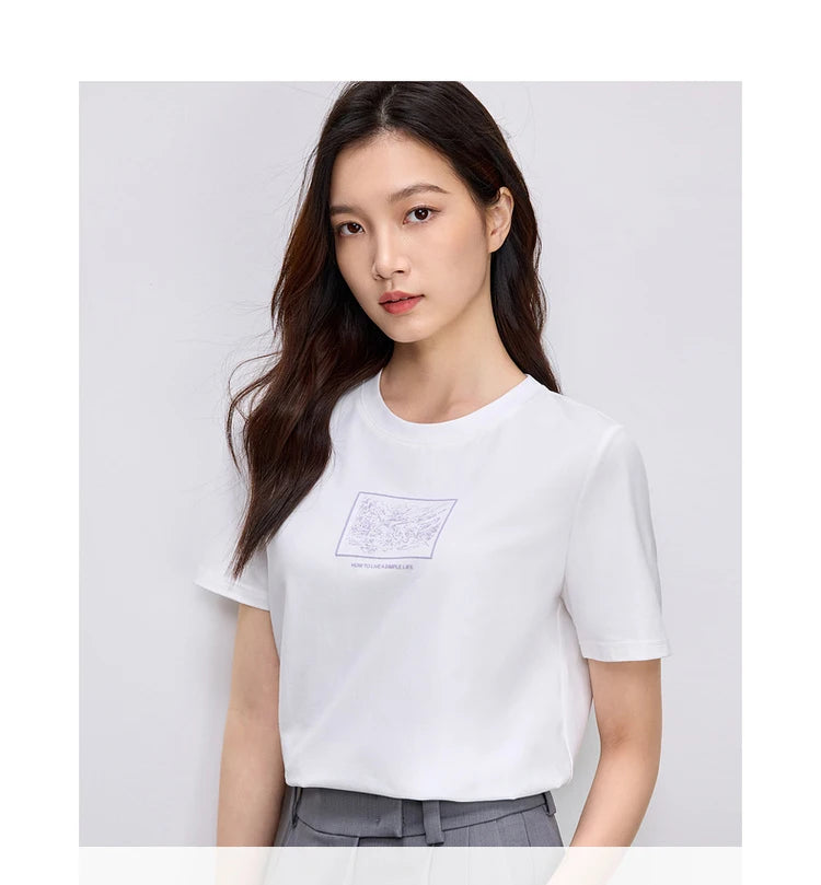 Cotton Embroidery Crewneck T-shirt & Casual Top