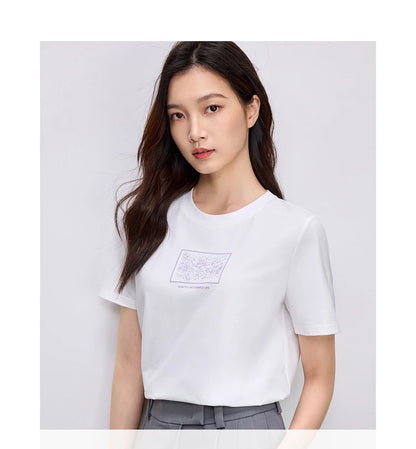 Cotton Embroidery Crewneck T-shirt & Casual Top