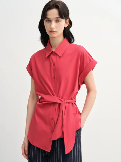 Buckle Short Sleeve Blouse & Fitted Waist Shirt