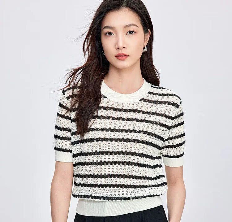 Striped Loose Fit Contrast Color Knit Top