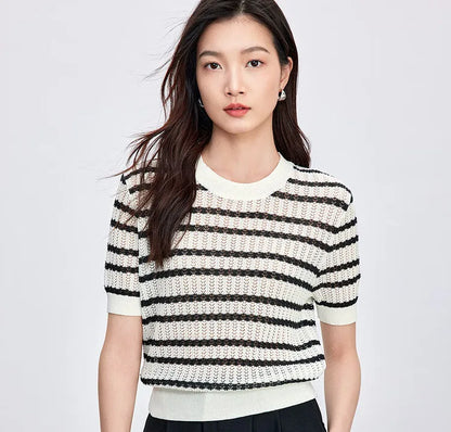 Striped Loose Fit Contrast Color Knit Top