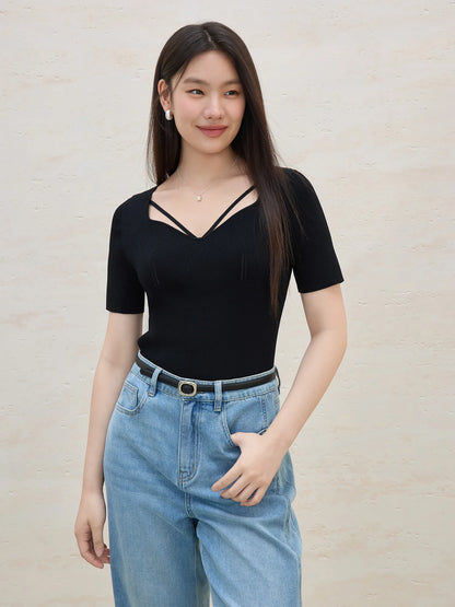 Knitted Short-sleeved Basic Versatile T-shirt Top
