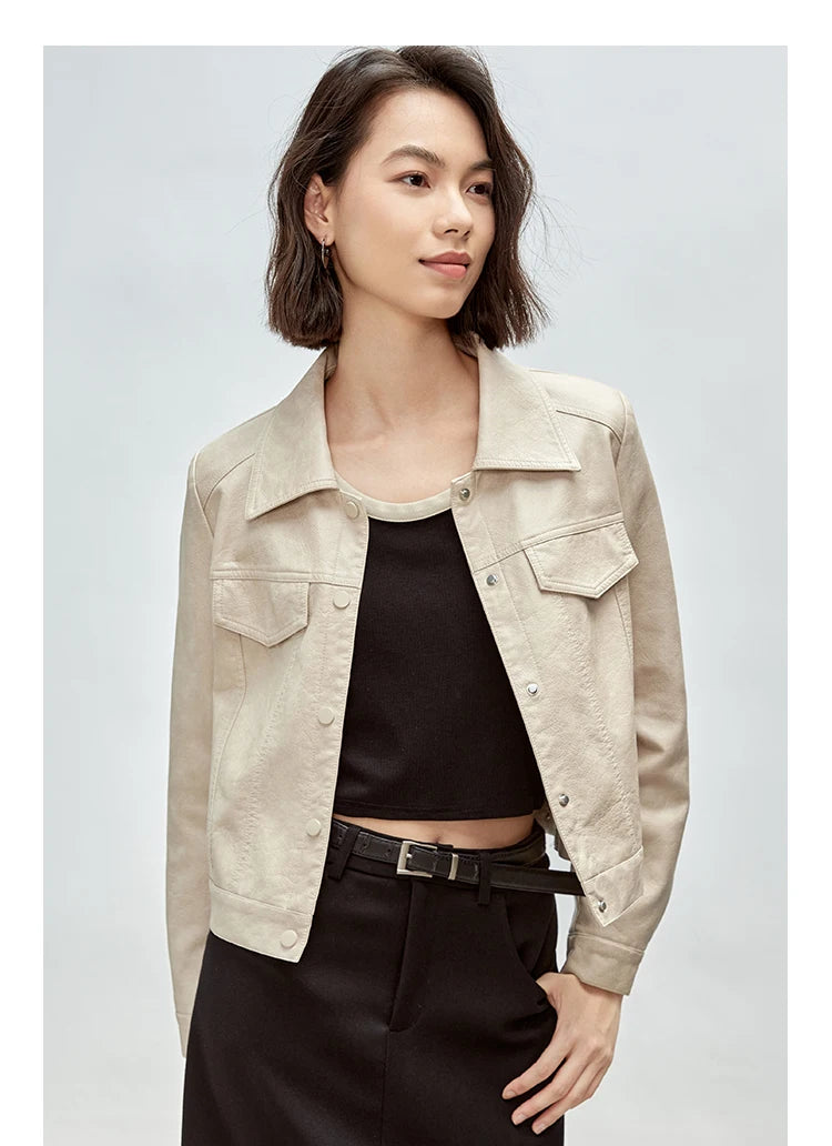 Vintage Faux Leather Cropped Jacket & Retro Outerwear