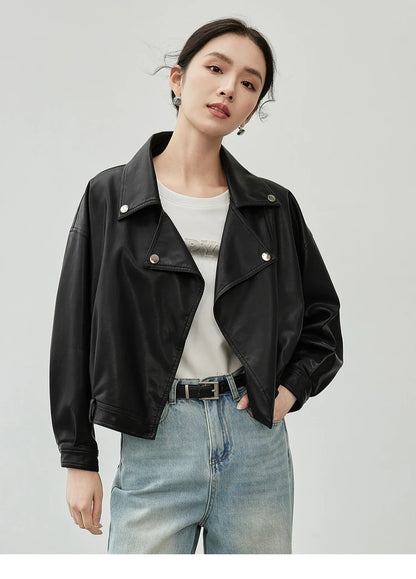 Solid Pu Faux Leather Short Jacket & Outerwear