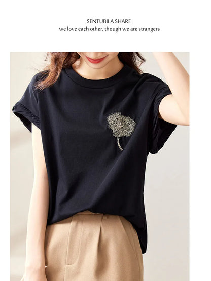 Cotton Black Short Sleeve Round Neck Tee Shirt