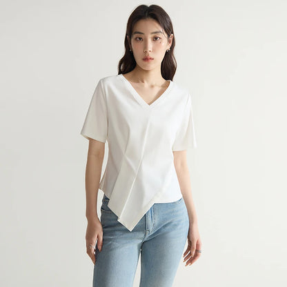V-Neck Cotton Short Sleeve Tee & Pleated T-Shirt
