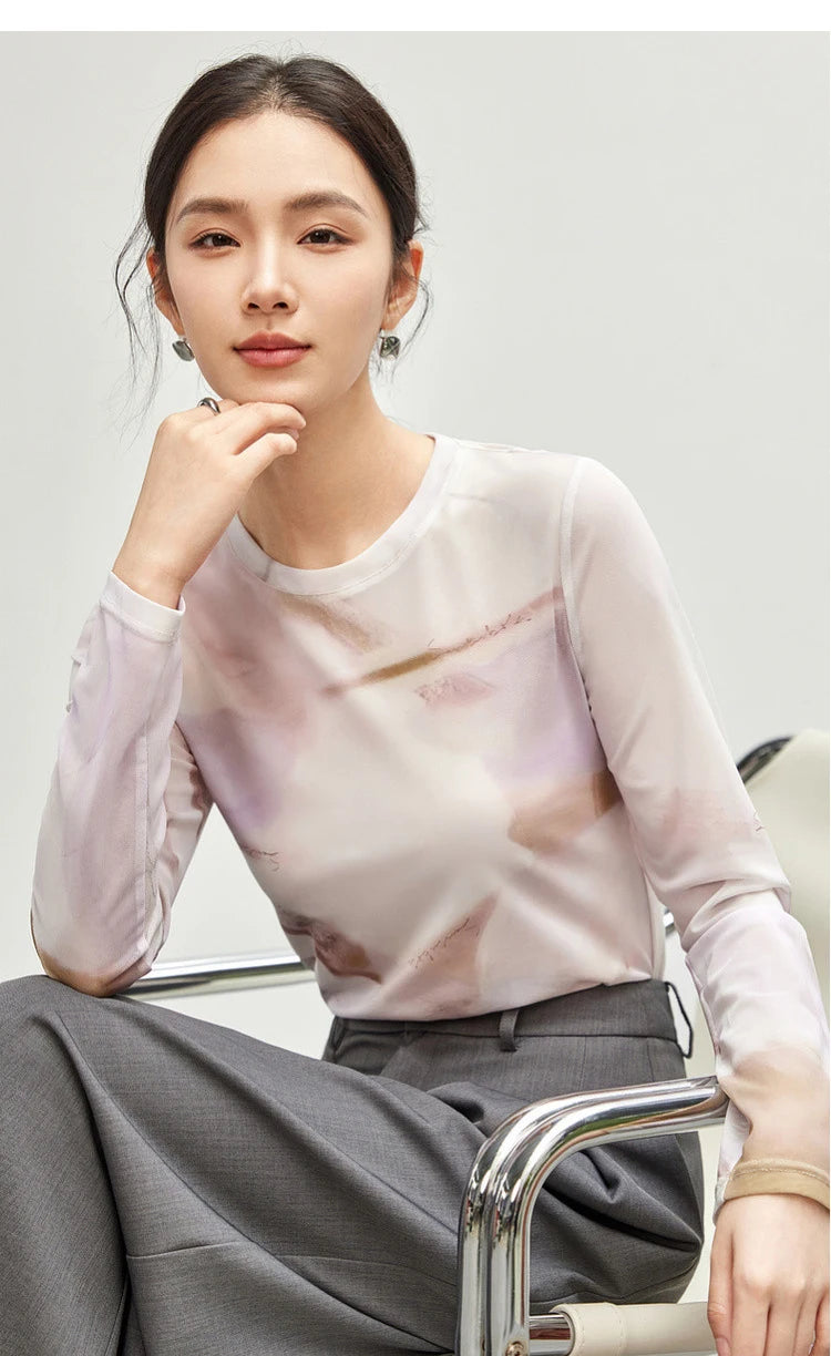 Art Print Long Sleeve Round Neck T-shirt & Top