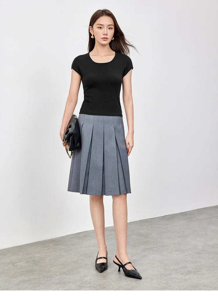 Slim Fit U Collar Short Sleeve Knit Top