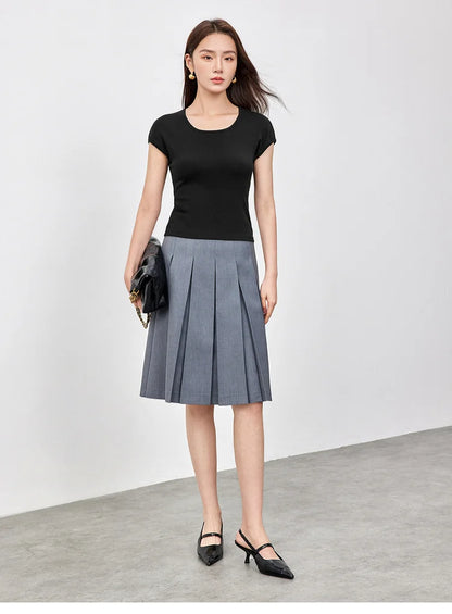 Slim Fit U Collar Short Sleeve Knit Top