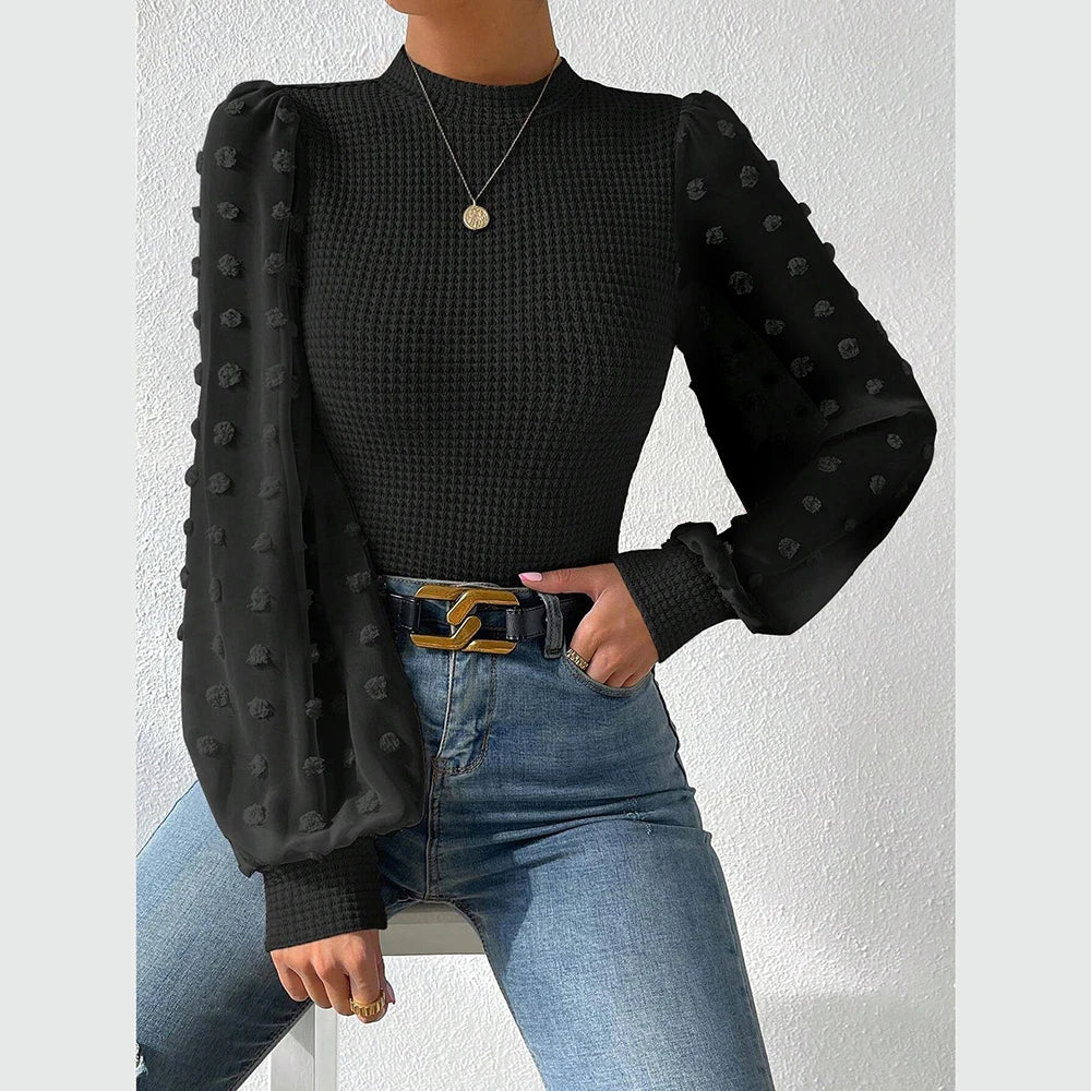 Puff Sleeve Crew Neck Skinny Fit T-Shirt