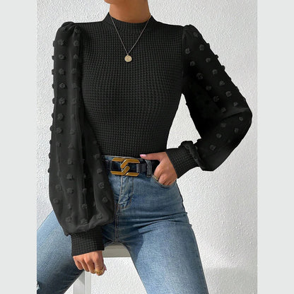 Puff Sleeve Crew Neck Skinny Fit T-Shirt