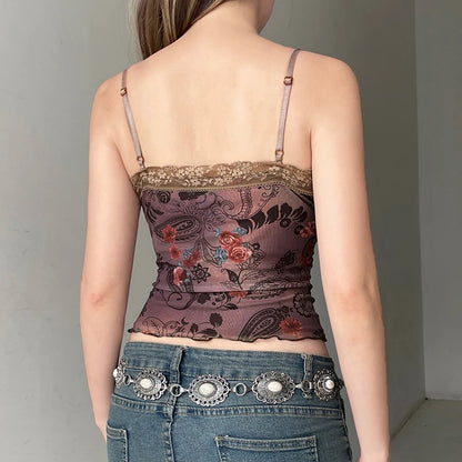 Floral Lace Patchwork Mini Camisole & Cropped Top