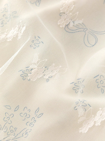 Beige Floral Chiffon Blouse & Detachable Brooch