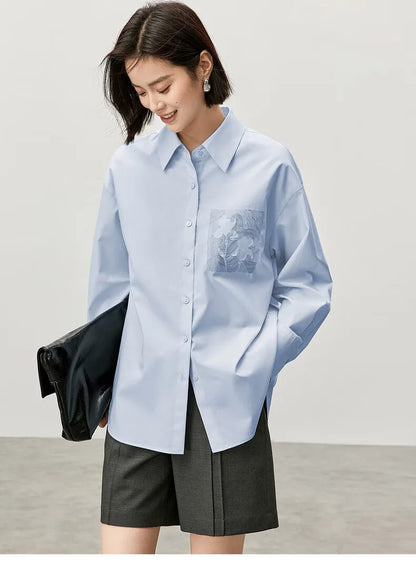 Embroidery Cotton Loose Fit Shirt & Blouse